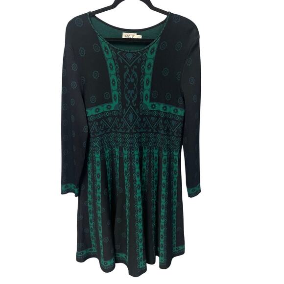 Eliza J Green Black Knit Long Sleeve Fit & Flare Sweater Dress Womens Size XL - Picture 1 of 6